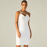 Robe bandage asymétrique à strass Sonia